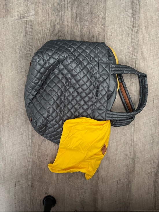 MZ Wallace Handbags - MZ Wallace Quilted Nylon Duffel Bag in Charcoal with Yellow Accent. SOULCYCLE